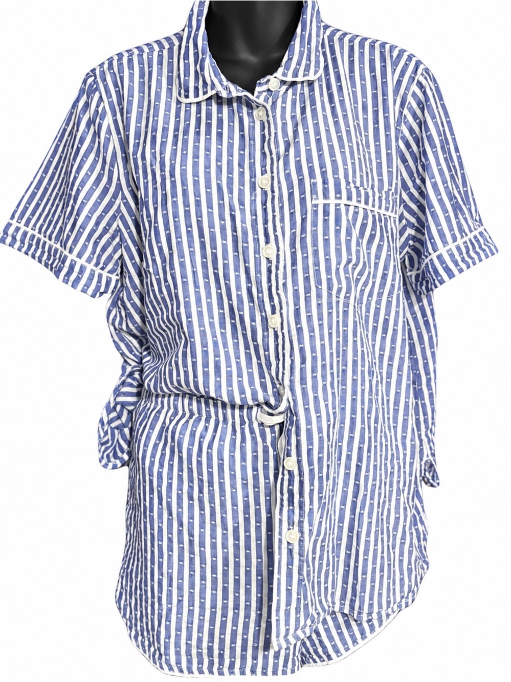 LOFT blue and white striped short-sleeve pajama shirt & shorts medium